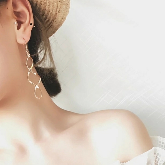 Double hoop silver dangle earrings - Picture 2 of 3